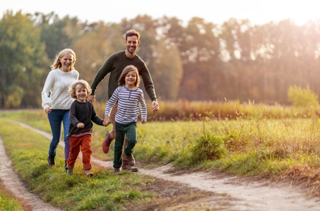 Family take a walk in nature